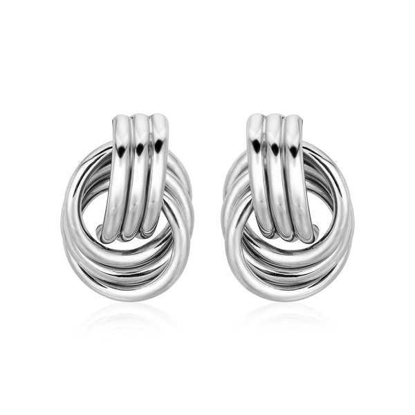 Polished Love Knot Earrings with Interlocking Rings in Sterling Silver