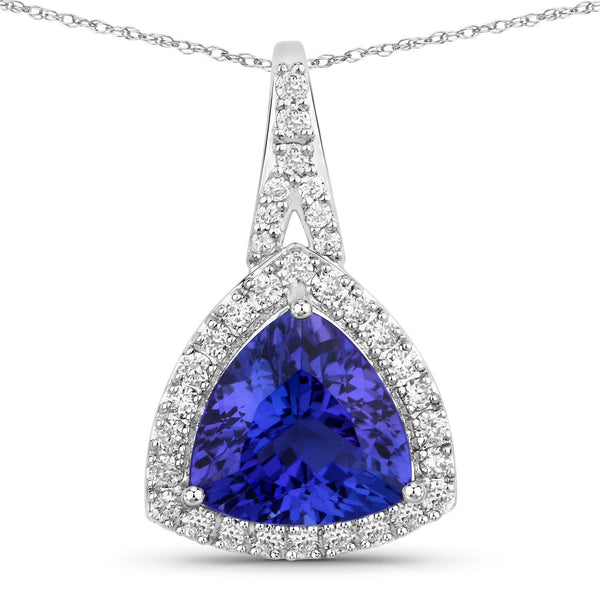 2.84 Carat Genuine Tanzanite and White Diamond 14K White Gold Pendant