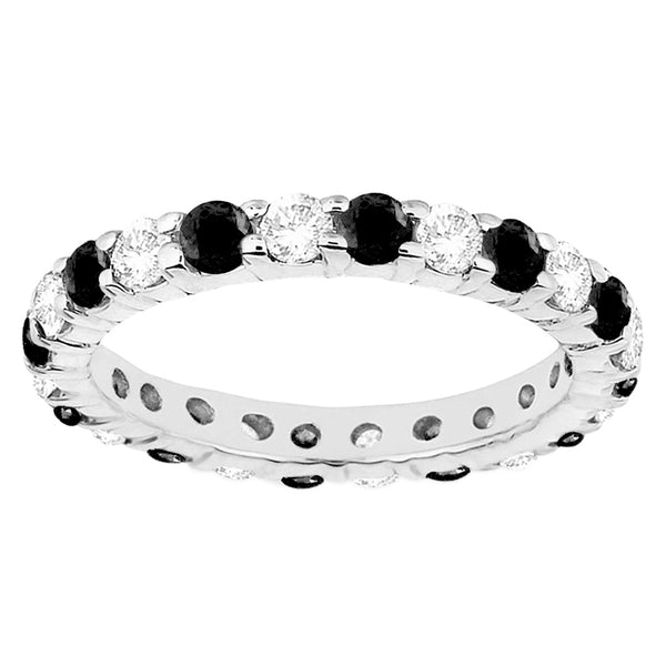 V3 Jewelry Black Spinel & White Topaz Sterling Silver Eternity Band Ring