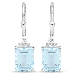 7.91 Carat Genuine Blue Topaz and White Topaz .925 Sterling Silver Earrings