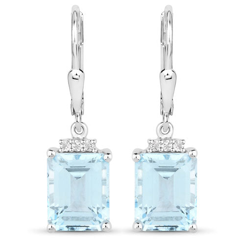 7.91 Carat Genuine Blue Topaz and White Topaz .925 Sterling Silver Earrings