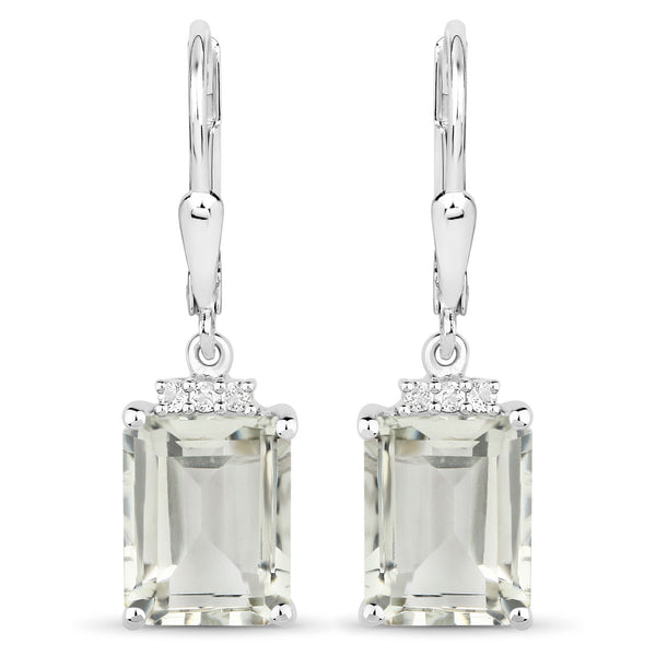 7.23 Carat Genuine Green Amethyst and White Topaz .925 Sterling Silver Earrings