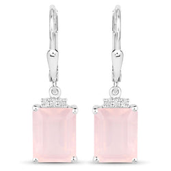 6.23 Carat Genuine Rose Quartz and White Topaz .925 Sterling Silver Earrings
