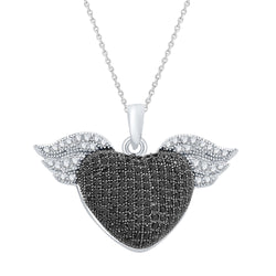 V3 Jewelry Heart Pendant Necklace 925 Sterling Silver with Natural Black Spinel and White Zircon Gift for Her