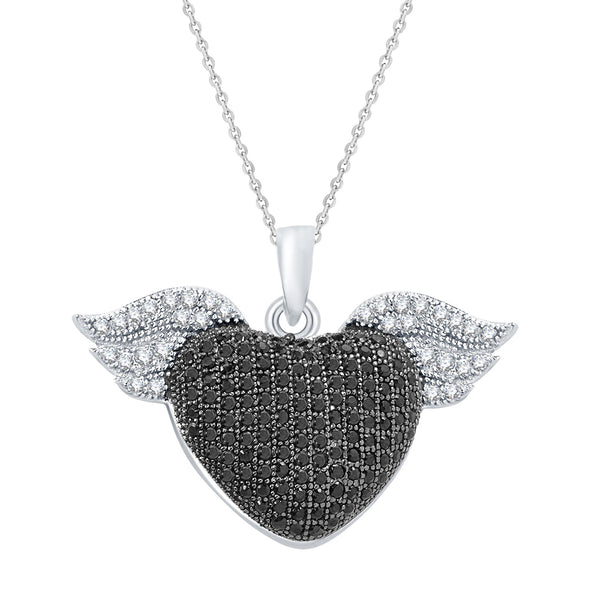 V3 Jewelry Heart Pendant Necklace 925 Sterling Silver with Natural Black Spinel and White Zircon Gift for Her