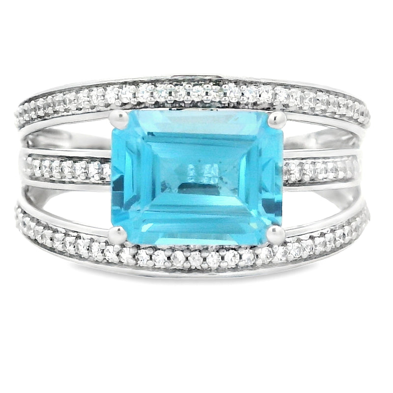 3.40ct Blue Topaz White Sapphire Ring Sterling Silver