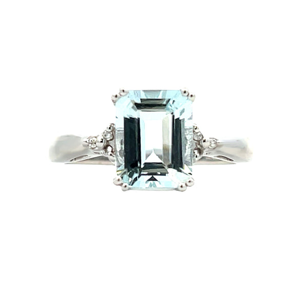 Natural 1.98ct Aquamarine Diamond Ring 10KT White Gold