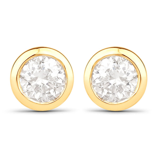 0.66 Carat Genuine White Diamond 14K Yellow Gold Earrings