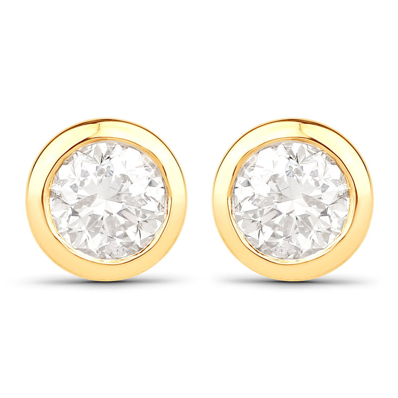 0.66 Carat Genuine White Diamond 14K Yellow Gold Earrings