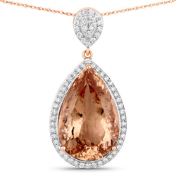 13.27 Carat Genuine Morganite and White Diamond 14K Rose Gold Pendant