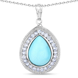 6.93 Carat Genuine Turquoise and Aquamarine .925 Sterling Silver Pendant