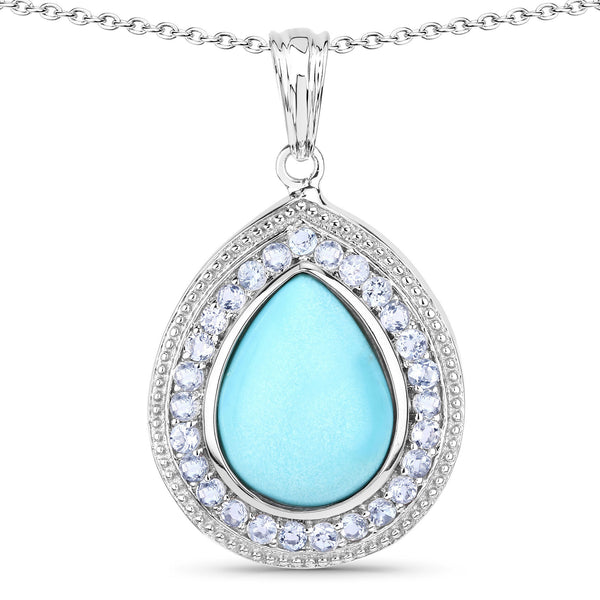 6.93 Carat Genuine Turquoise and Aquamarine .925 Sterling Silver Pendant