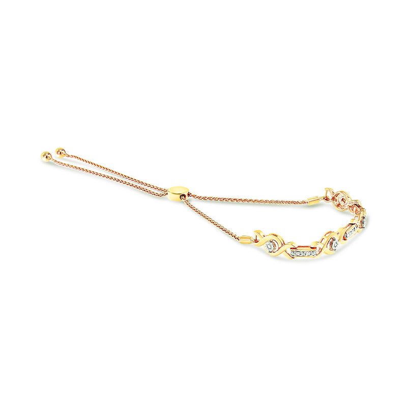 14K Yellow Gold Plated .925 Sterling Silver Channel Set Diamond Accent Twist 4”-10” Adjustable Bolo Bracelet (I-J Color, I3 Clarity)