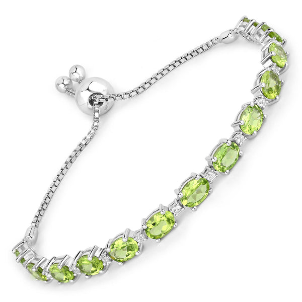 11.27 Carat Genuine Peridot and White Topaz .925 Sterling Silver Bracelet