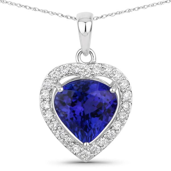 3.74 Carat Genuine Tanzanite and White Diamond 14K White Gold Pendant