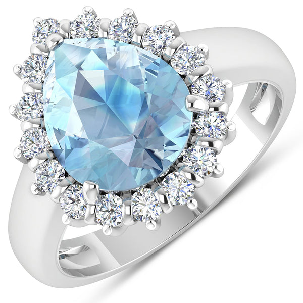 2.78 Carat Genuine Aquamarine and White Diamond 14K White Gold Ring