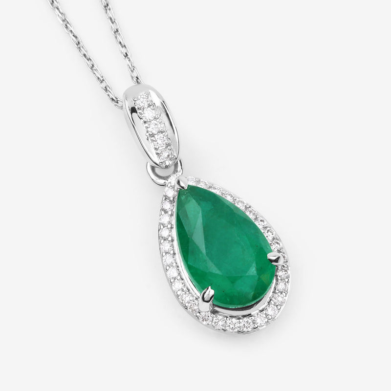 IGI Certified 2.51 Carat Genuine Zambian Emerald and White Diamond 14K White Gold Pendant