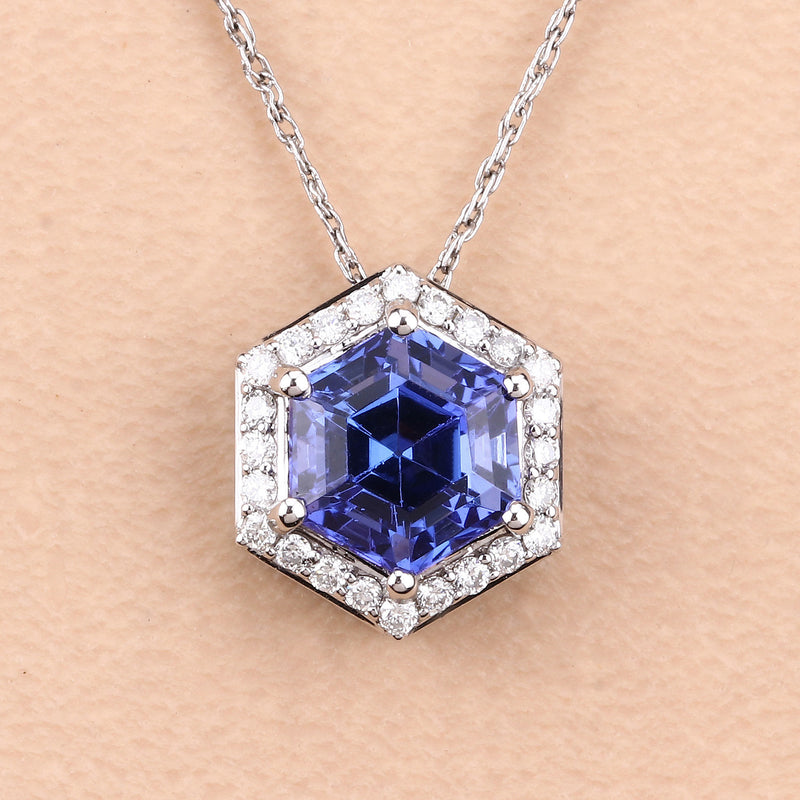 2.34 Carat Genuine Tanzanite and White Diamond 14K White Gold Pendant