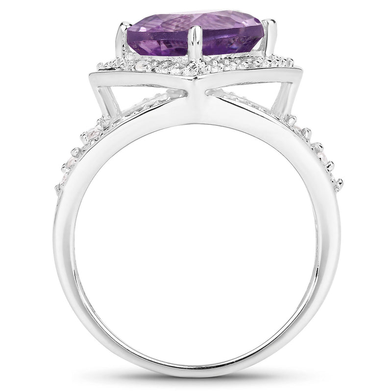 2.82 Carat Genuine Amethyst and White Topaz .925 Sterling Silver Ring