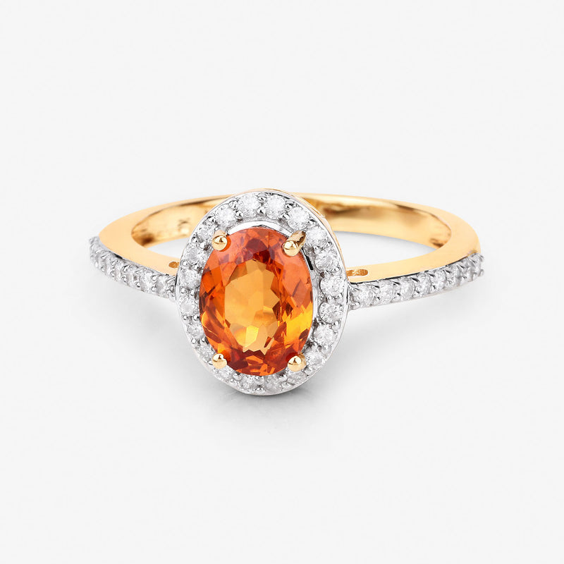 1.66 Carat Genuine Spessartite Garnet and White Diamond 14K Yellow Gold Ring