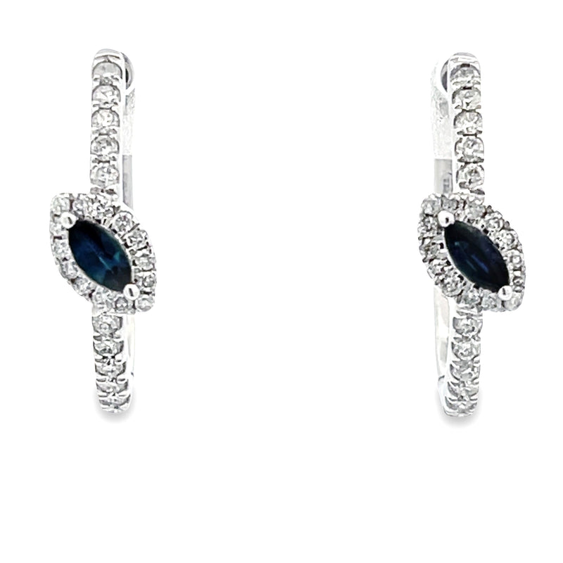 .25ct Sapphire Diamond Hoop Earrings 10KT White Gold