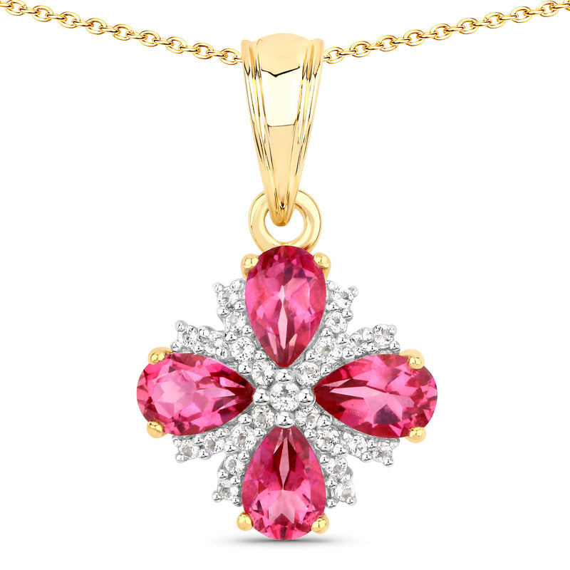 2.03 Carat Genuine Pink Topaz and White Topaz .925 Sterling Silver Pendant