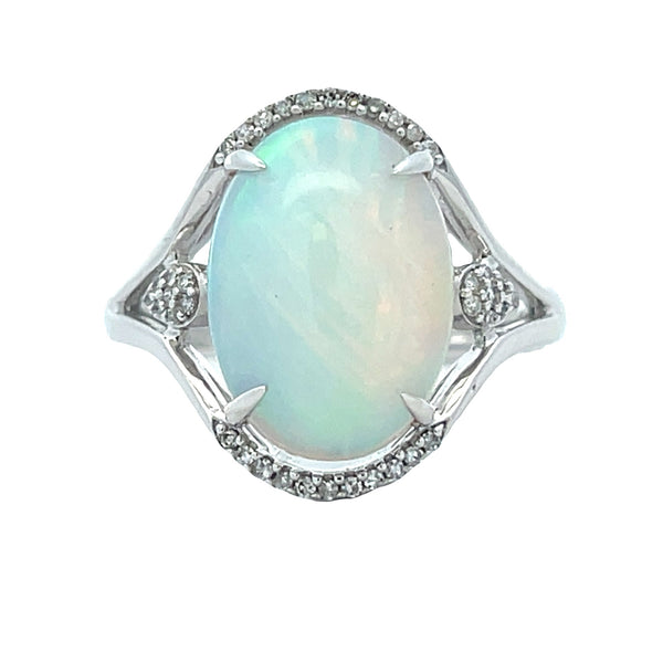 Natural 3.92ct Opal Diamond Ring 14KT White Gold