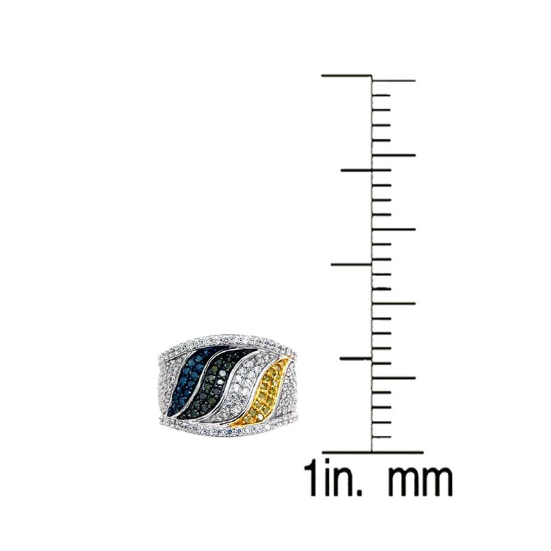 Sterling Silver with 1.70ct Multi Color Diamond Wave Band Ring