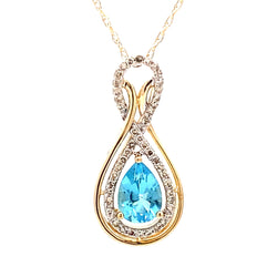 Blue Topaz Diamond Fashion Pendants 14KT Yellow Gold