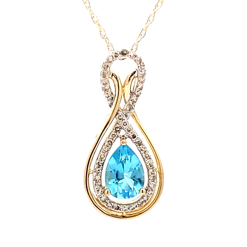 Blue Topaz Diamond Fashion Pendants 14KT Yellow Gold