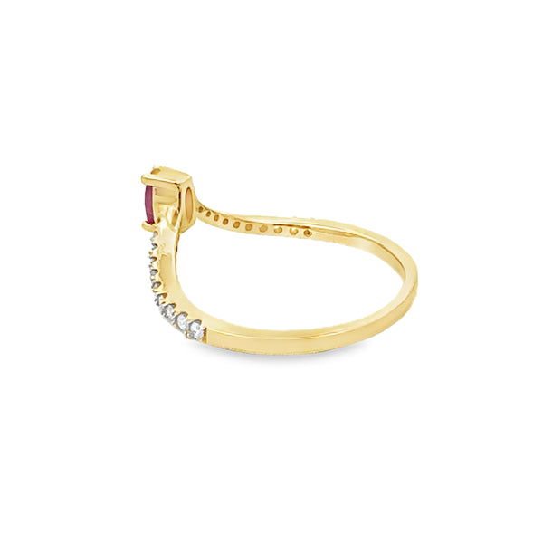 Natural .43ct Ruby Diamond Ring 14KT Yellow Gold