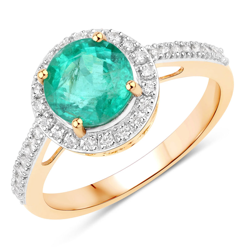 2.23 Carat Genuine Zambian Emerald and White Diamond 14K Yellow Gold Ring