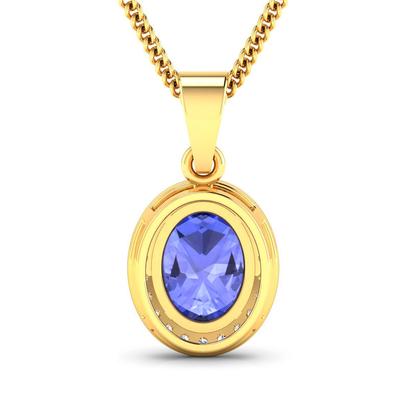 1.63 Carat Genuine Tanzanite and White Diamond 14K Yellow Gold Pendant