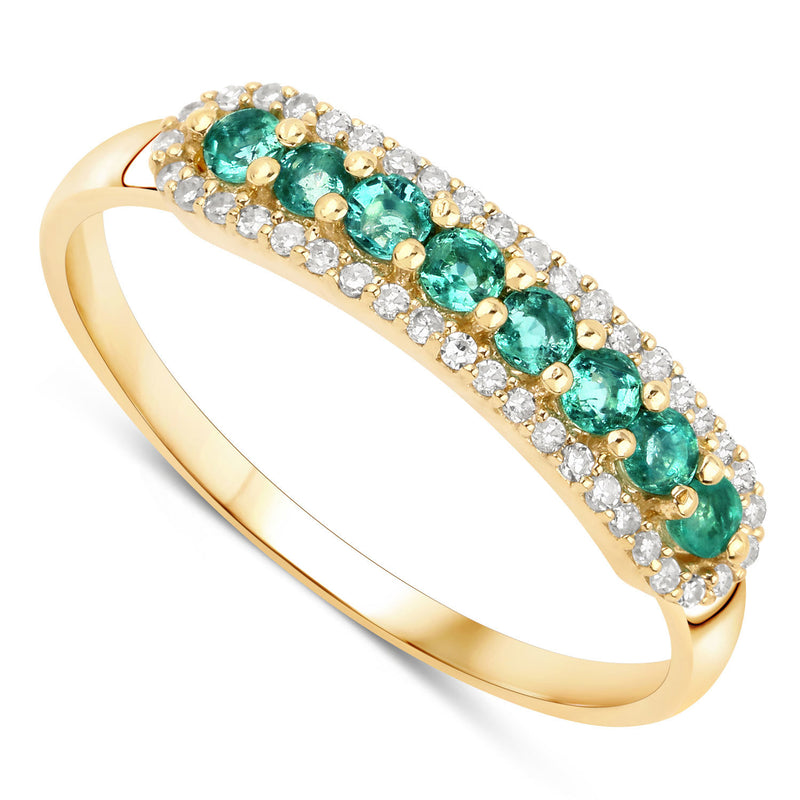 0.35 Carat Genuine Zambian Emerald and White Diamond 14K Yellow Gold Ring