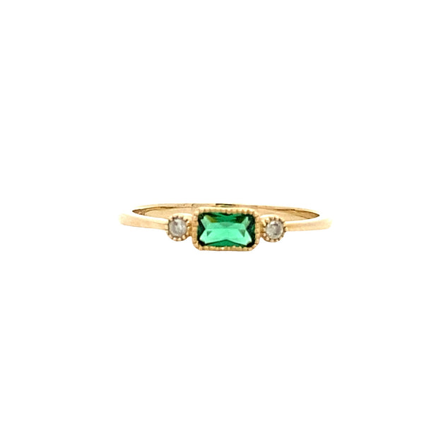 .02ct Created Emerald Diamond Ring 10KT Yellow Gold