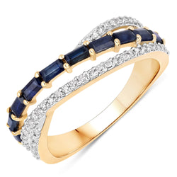 1.22 Carat Genuine Blue Sapphire and White Diamond 10K Yellow Gold Ring