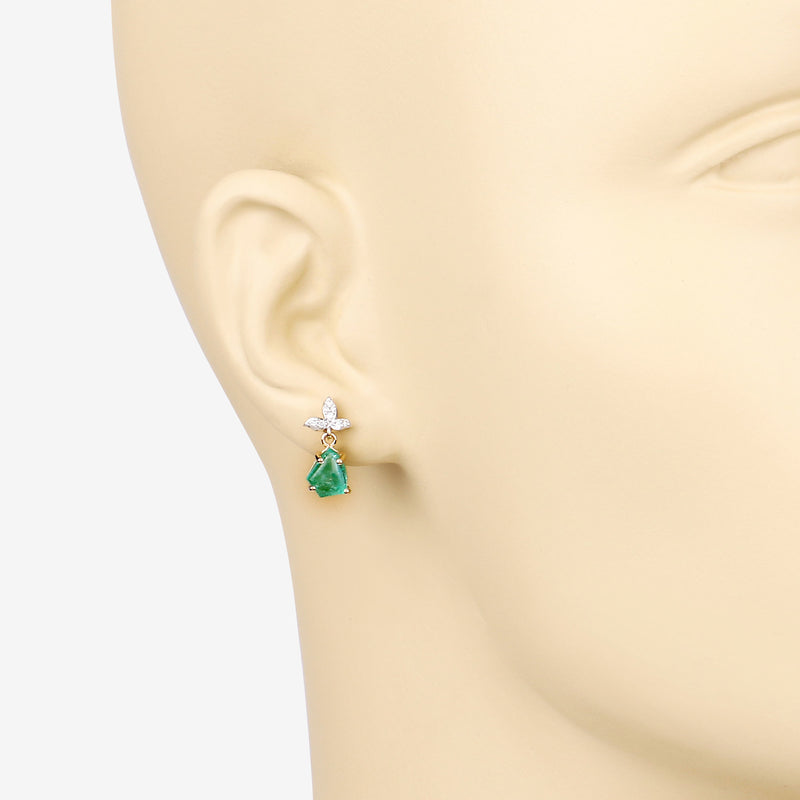 2.59 Carat Genuine Colombian Emerald and White Diamond 14K Yellow Gold Earrings