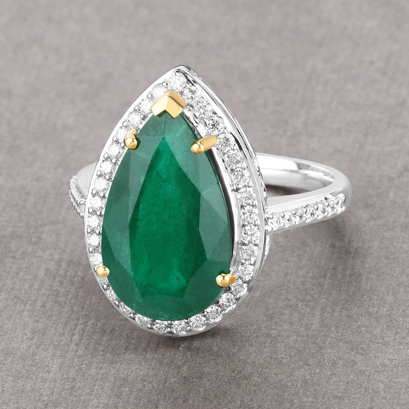 IGI Certified 5.94 Carat Genuine Zambian Emerald and White Diamond 14K Yellow & White Gold Ring