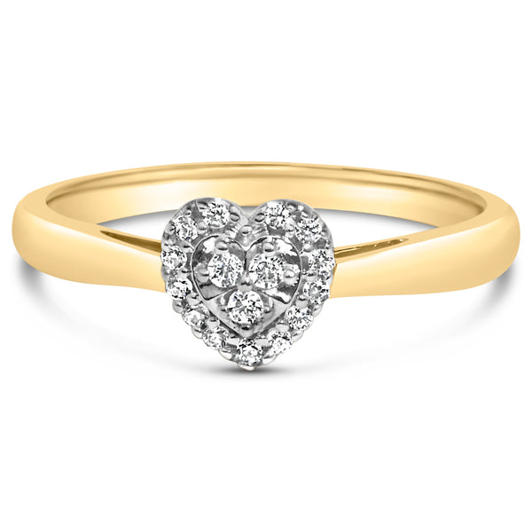 14K Yellow Gold Plated .925 Sterling Silver 1/10 Cttw Round-Cut Diamond Heart Engagement Ring (I-J Color, I3 Clarity) - Size 7