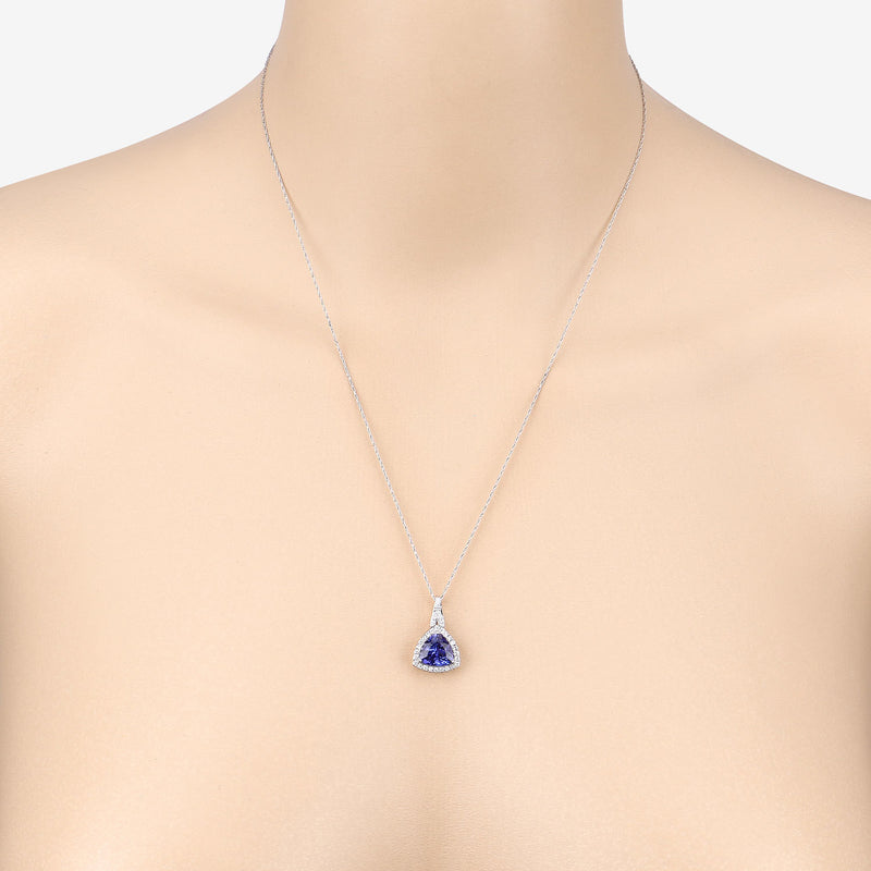 2.84 Carat Genuine Tanzanite and White Diamond 14K White Gold Pendant