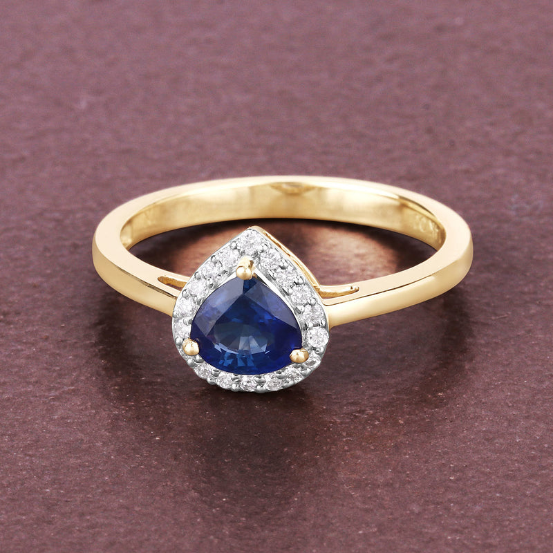 0.73 Carat Genuine Blue Sapphire and White Diamond 14K Yellow Gold Ring