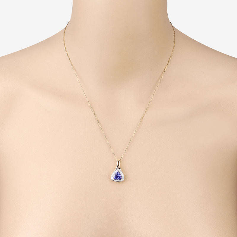 1.81 Carat Genuine Tanzanite and White Diamond 14K Yellow Gold Pendant