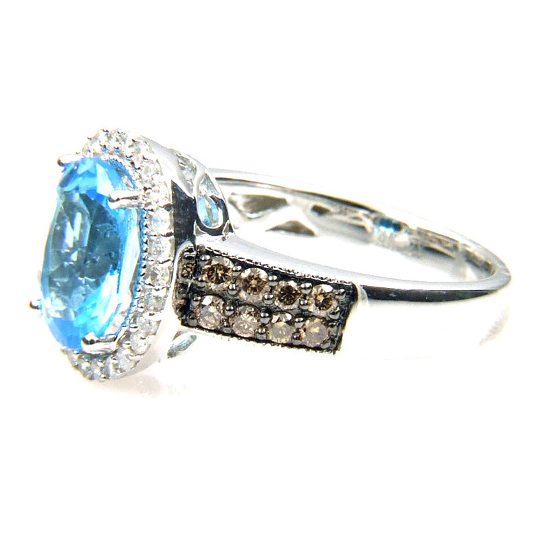 Natural 4.04ct Blue Topaz Diamond Ring 14KT White Gold