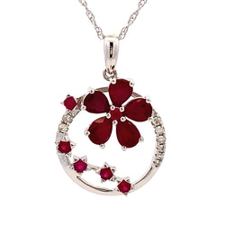 1.08ct Ruby Diamond Flower Pendant 14KT White Gold