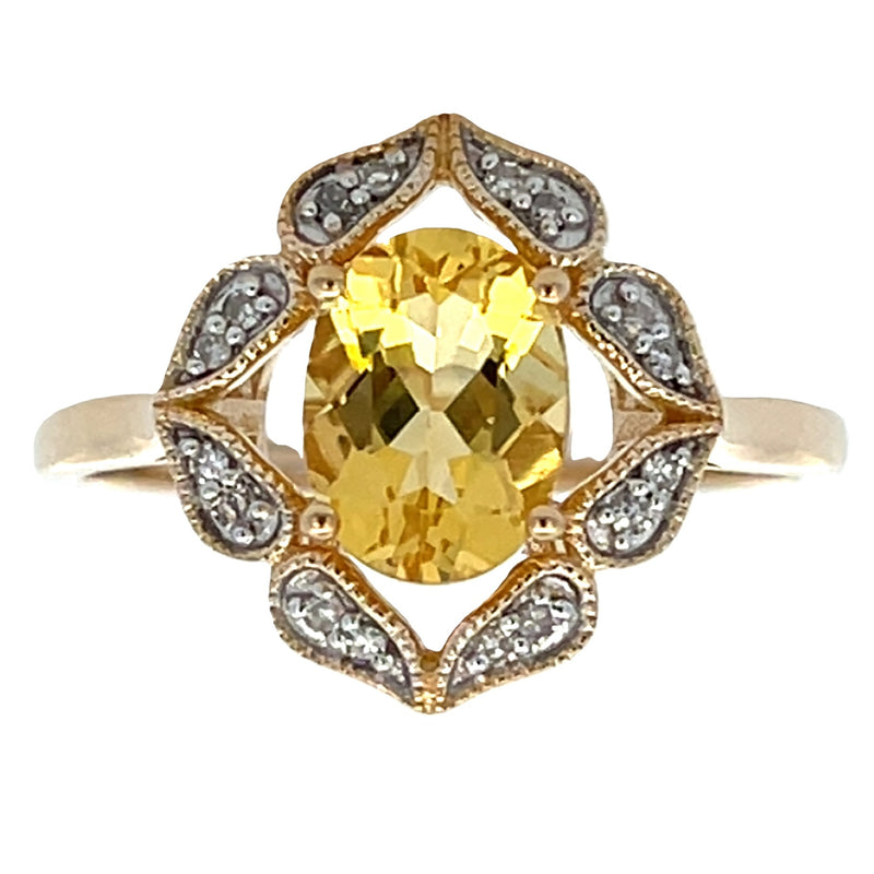 Genuine 1.43ct Citrine Diamond Ring 14KT Yellow Gold