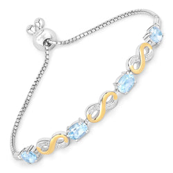 3.86 Carat Genuine Blue Topaz and White Topaz .925 Sterling Silver Bracelet