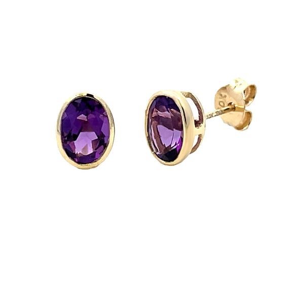 Genuine 1.29ct Amethyst Stud Earrings 10KT Yellow Gold