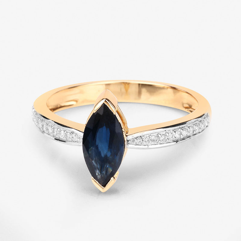 1.44 Carat Genuine Blue Sapphire and White Diamond 14K Yellow Gold Ring