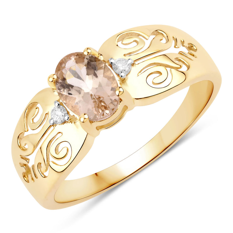 0.73 Carat Genuine Morganite and White Diamond 10K Yellow Gold Ring