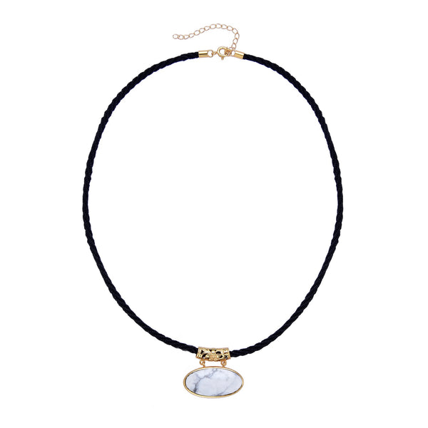 Howlite Gold plated Sterling Silver Pendant with 18" Black Cord